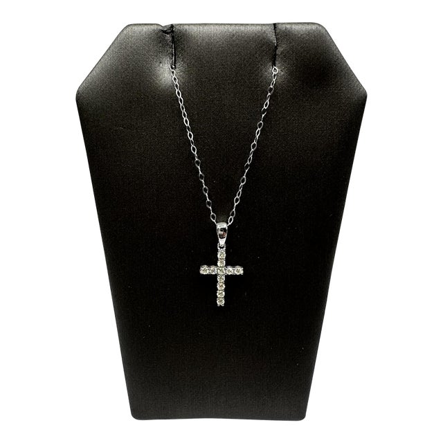 Natural Diamond Cross Necklace in 14kt White Gold – 0.20ctw, 18in, New For Sale
