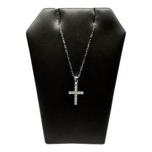 Natural Diamond Cross Necklace in 14kt White Gold – 0.20ctw, 18in, New