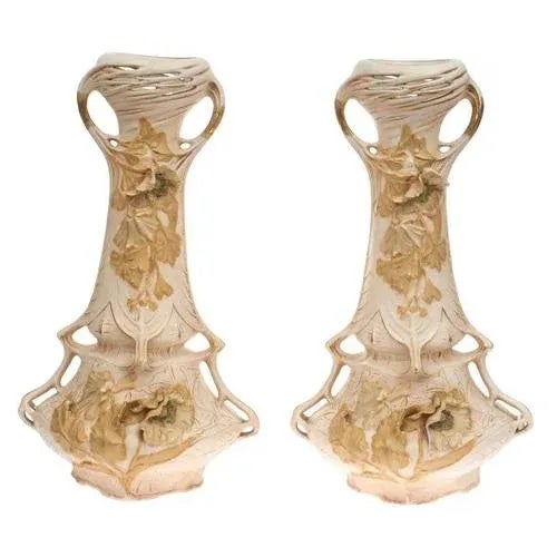 Beginning of 19th century. Royal Dux Bohemia. Porcelain painting. Height 51 and 53 cm.