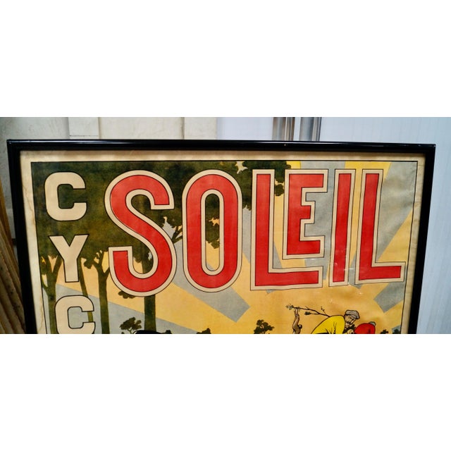 A large antique french "soleil cycles" advertising lithograph poster. A very large and impressive advertising poster,...