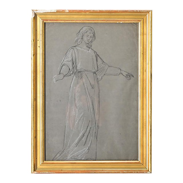 French Vintage Framed Charcoal Figure Study For Sale