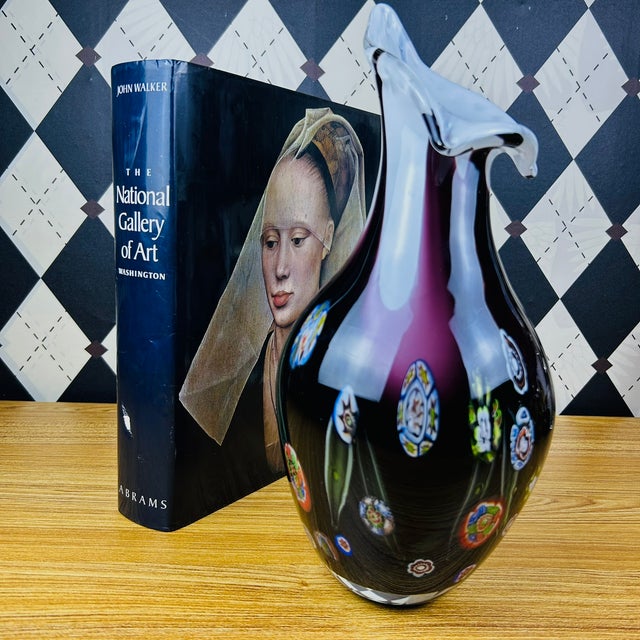 Amethyst Large Amethyst Blown Art Glass Vase With Millefiori Floral Murrine, 13" For Sale - Image 8 of 11