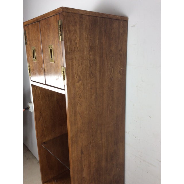 Campaign Vintage Campaign Style Tall Cabinet With Lighted Shelving by Stanley For Sale - Image 3 of 17