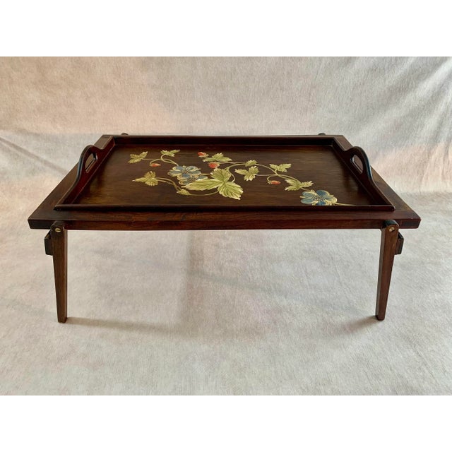 1940s Vintage Hand-Painted Breakfast-In-Bed Tray W/ Stand For Sale - Image 5 of 13