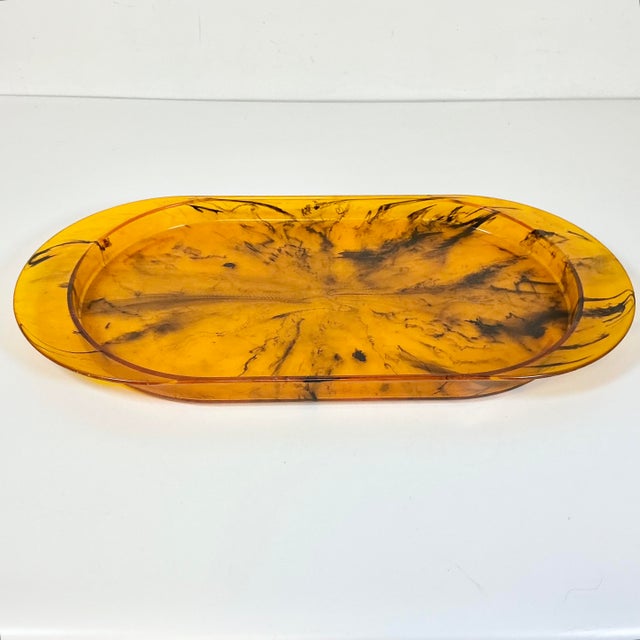 1970s Vintage Hollywood Regency Boho Chic Faux Tortoise Acrylic Lucite Tray For Sale - Image 9 of 14