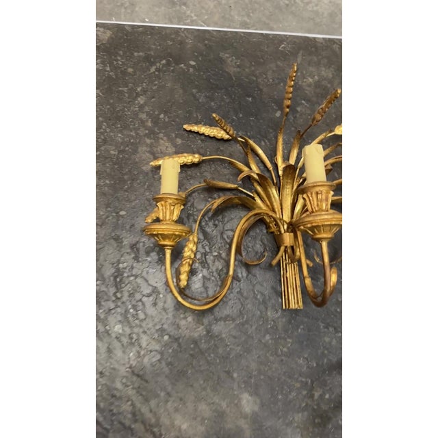 Italian Wheat Sheaf Wall Sconces in Gilt Metal, 1950s, Set of 2 For Sale - Image 10 of 11