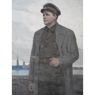 Soviet Era Soldier Portrait Painting, Original Socialist Realism Art 170-130 For Sale