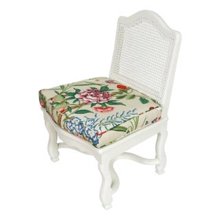 Chinoiserie Style Painted Cane Slipper Chair With Floral Cushion For Sale
