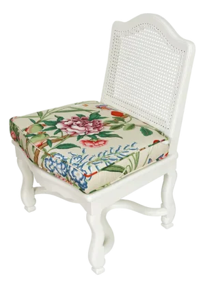 Chinoiserie Style Painted Cane Slipper Chair With Floral Cushion
