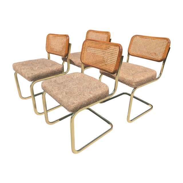 Gold Vintage Italian Marcel Breuer Cesca Chairs and Dining Table- Set of 5 For Sale - Image 8 of 18