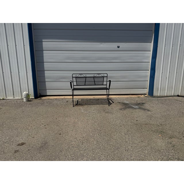 Vintage Woodard Style Wrought Iron Mesh Patio Bench For Sale In Philadelphia - Image 6 of 12