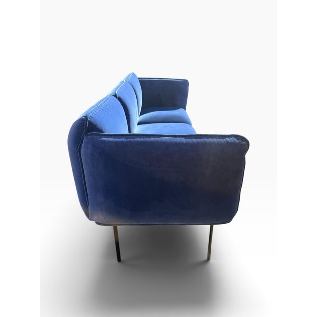 Mika Tolvanen for Woud Nakki Royal Blue Velvet Three-Seat Sofa For Sale In Boston - Image 6 of 14