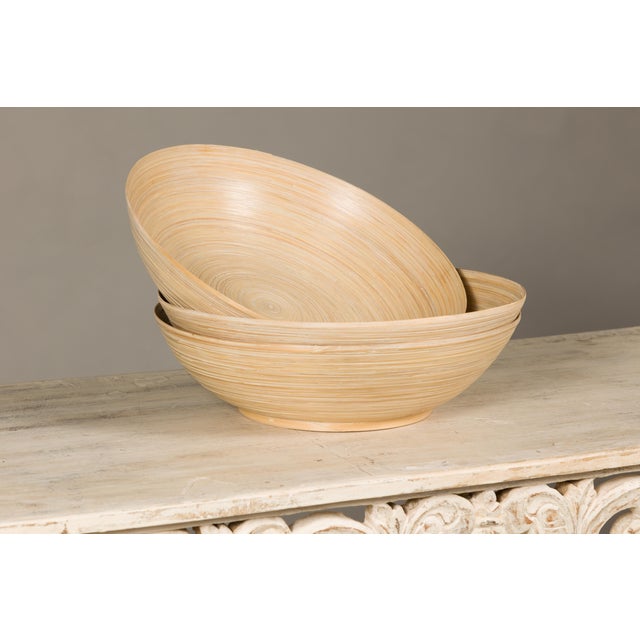 Rustic Country Style Vintage Woven Reed Decorative Bowls in Cream Tones - Set of 3 For Sale - Image 3 of 12