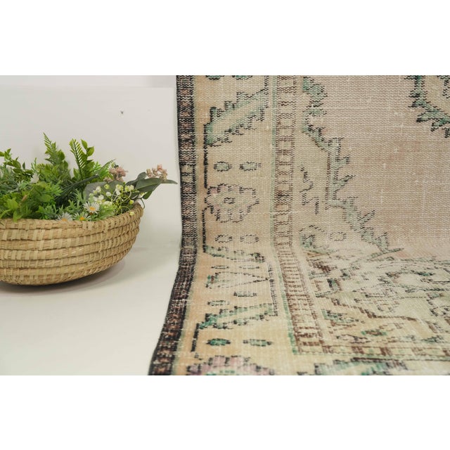 Textile 1970s Vintage Turkish Handmade Wool Cotton Beige Area Rug For Sale - Image 7 of 13