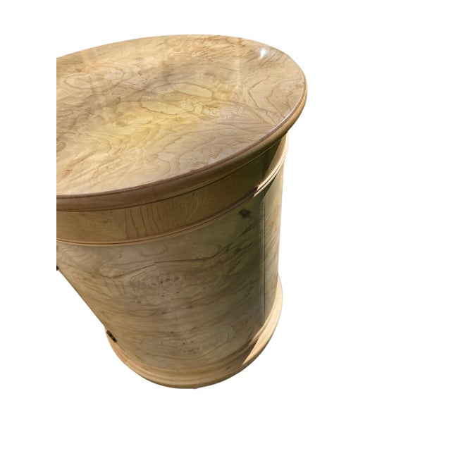 1980s Henredon Charles X Collection Burlwood Drum Side Table Nightstand Cabinet For Sale - Image 9 of 18
