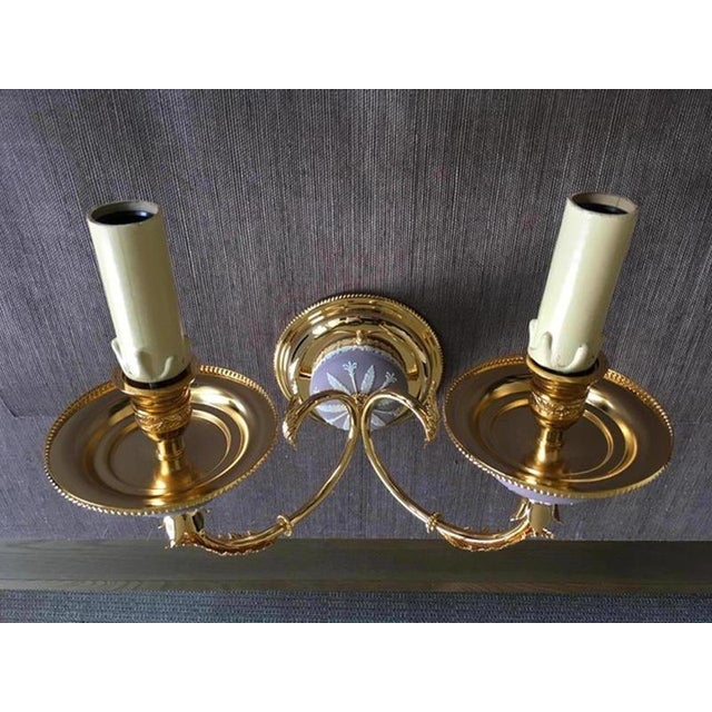 Gold Postmodern Brass Porcelain Wall Lights, Italy, 1970s, Set of 2 For Sale - Image 8 of 18