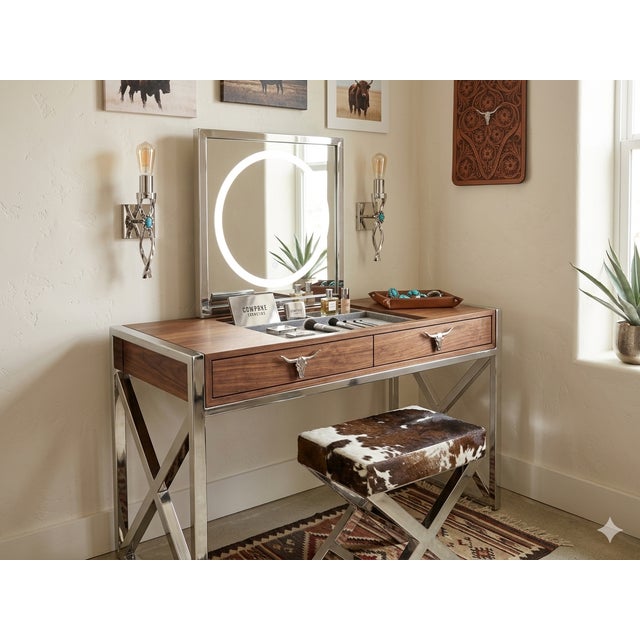 Vintage French Cowhide & Stainless Steel Footstool attributed to 23homedesign For Sale - Image 7 of 8