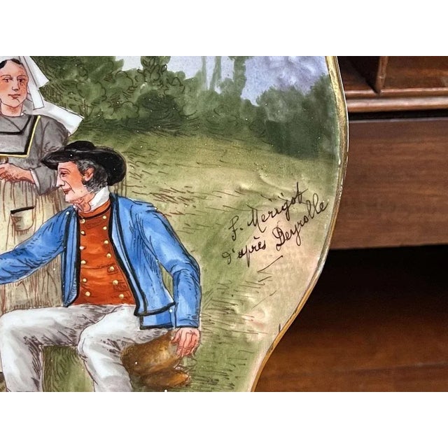 18th Century Porcelain Dish Return of the Fair in Brittany with Limoges Porcelain from Signé F. Merigot For Sale - Image 9 of 10