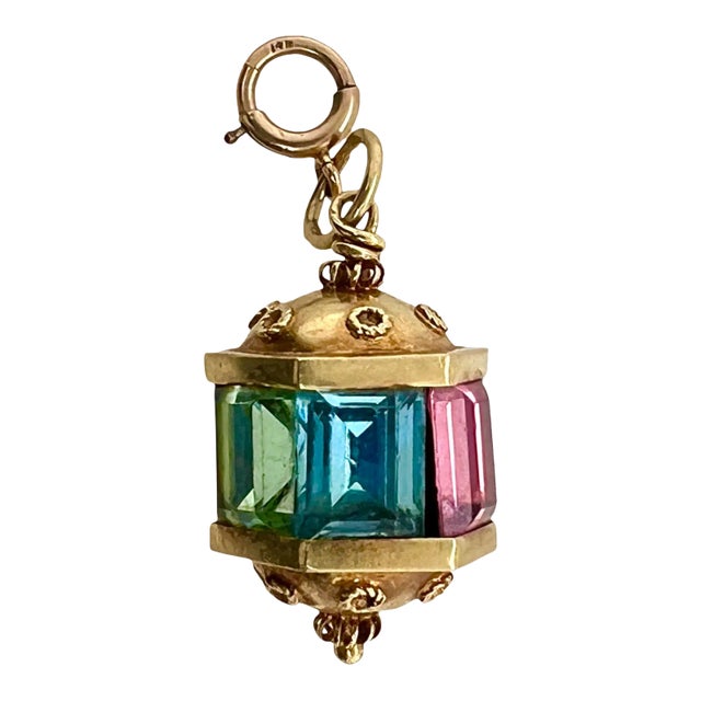 Etruscan Style 14k Gold Multi Color Glass Charm or Pendant For Sale