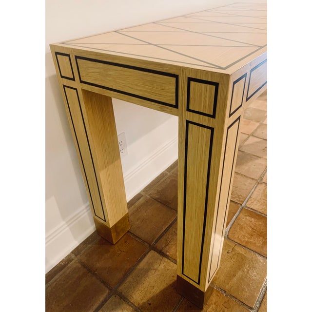 Mid-Century Modern Vintage Mid-Century Modern Rectangular Wood Parsons Style Custom Console/Desk With Geometric Painted Design in Black, Circa 1980s For Sale - Image 3 of 12