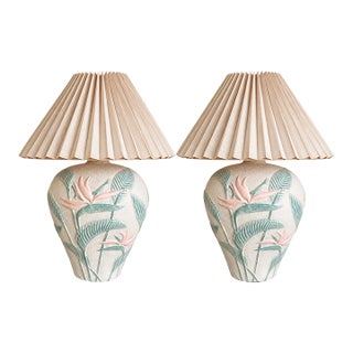 Vintage Hollywood Regency Sculptural Bird of Paradise Plaster Table Lamps – a Pair For Sale