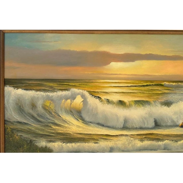 Listed Artist William Hoffman X Large Gold Gilt Framed Sunset Seascape 1970 For Sale - Image 10 of 18