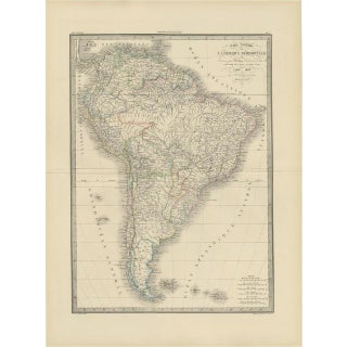 Antique Map of South America by Lapie, 1842 For Sale