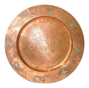 Mid Century Modern Copper Platter W/ Sterling Figures Surround C.1950s