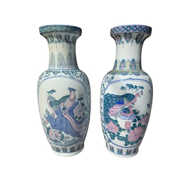 Ceramic Vintage, Chinoiserie, 25” Tall Floor Vases For Sale - Image 7 of 12