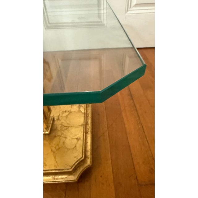 Wood Pair of Giltwood & Glass Pedestal Side Tables — Mid 20th Century Italian Hollywood Regency Style For Sale - Image 7 of 12