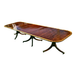 Regency Style Mahogany Triple Pedestal Dining Table With Satinwood Banding For Sale