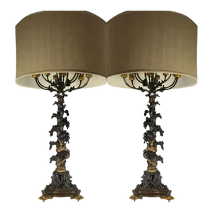 1900s Lamps Attributed to E. F. Caldwell With Snakes and Turtles - a Pair