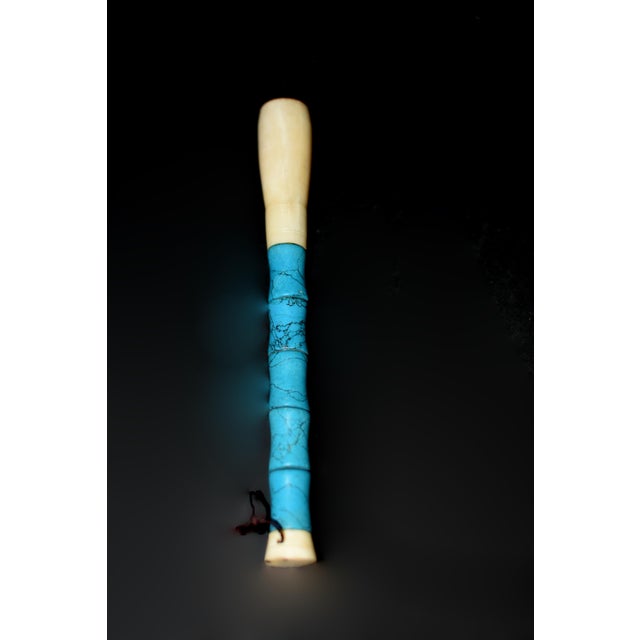 This calligraphy brush is distinguished by its faux turquoise handle. Hand cut and polished, exhibiting a beautiful...