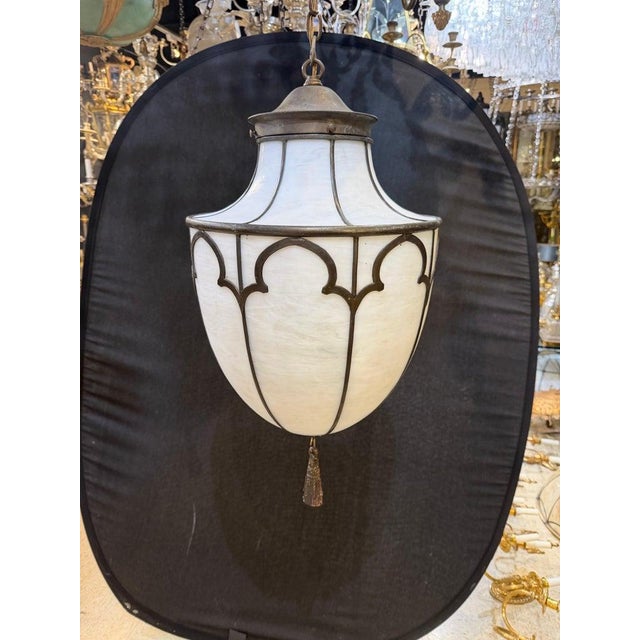Neoclassical 1900 Leaded Glass Light Fixture For Sale - Image 3 of 7