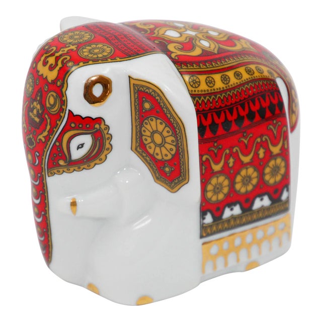 Asian Gilded Porcelain Elephant Ornament Paperweight Sri Lanka For Sale