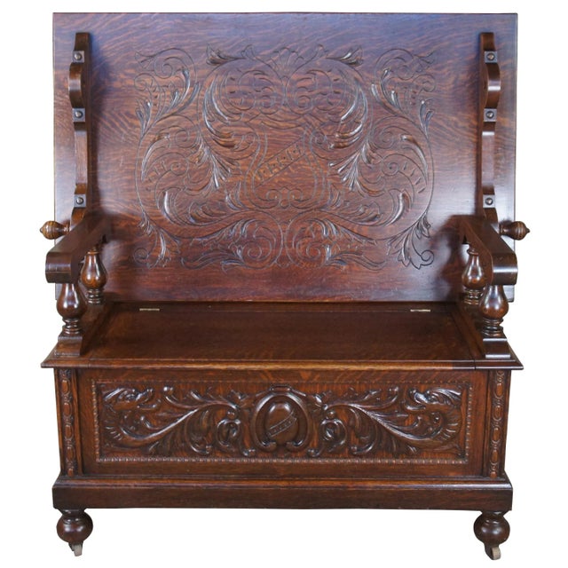 Antique Victorian Oak Library Tavern Monks Bench Tilt Top Hutch Table Settle Pew For Sale - Image 13 of 13