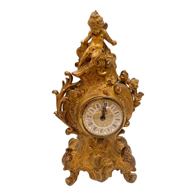 Late 19th Century Antique French Louis XV Style Gilt Boudoir Clock by Jennings Brothers - Model 697 For Sale