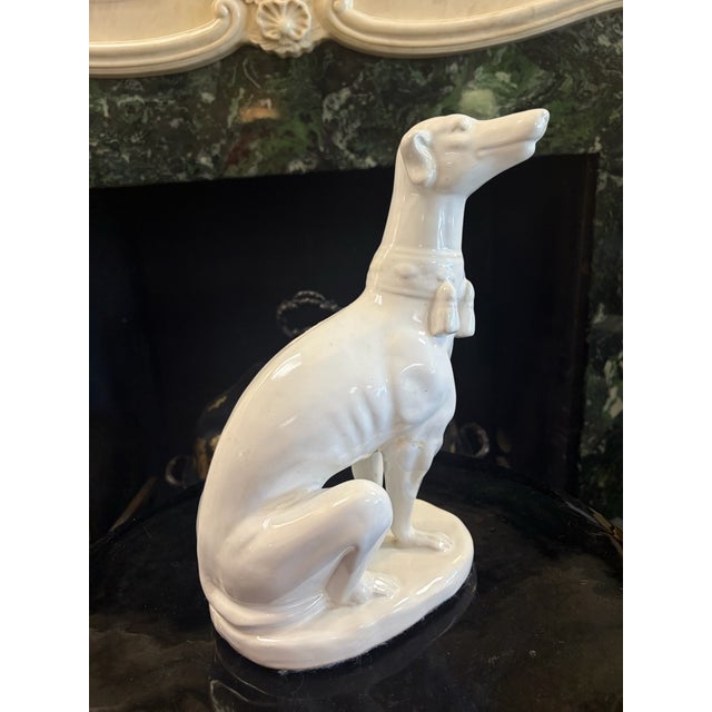 Vintage Hollywood Regency White-Glazed Greyhound Whippet Statue For Sale - Image 10 of 11