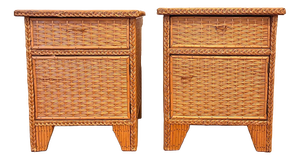 Wicker and Bamboo Bedside Cabinets, Set of 2