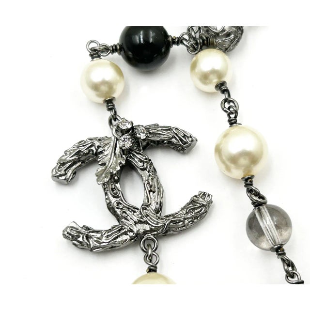 Chanel Chanel Gunmetal CC Branch Pearl Black Bead Necklace For Sale - Image 4 of 5