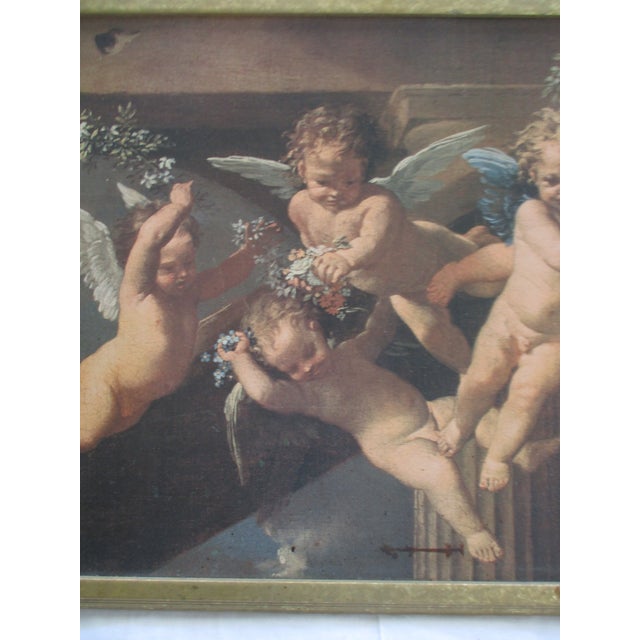 Vintage French Baroque Winged Cherubs With Flowers Picture For Sale - Image 4 of 13