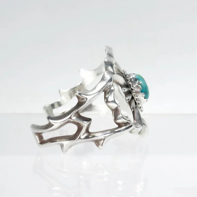 Vintage Native American Navajo Silver & Turquoise Cuff Bracelet For Sale - Image 10 of 11