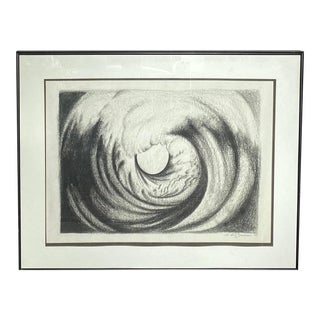 Vintage Abstract Charcoal Drawing - Eye of the Wave - Signed, Framed For Sale