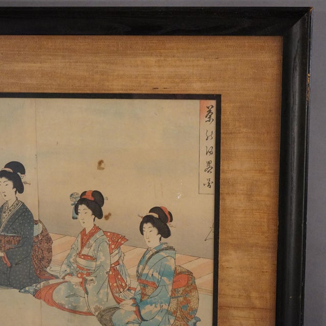 Antique Japanese Woodblock Triptych (3 Panel) Print by