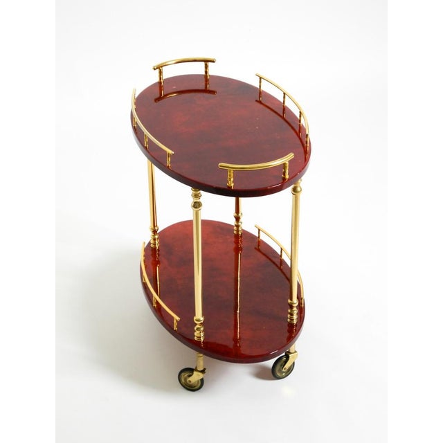 Serving Bar Cart in Cherry-Red Goatskin from Aldo Tura, Italy, 1960s For Sale - Image 11 of 18