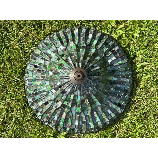 Mid-20th Century 20'' Tiffany-Style Leaded Green Slag Glass Lotus Leaf Lamp Shade For Sale - Image 12 of 18