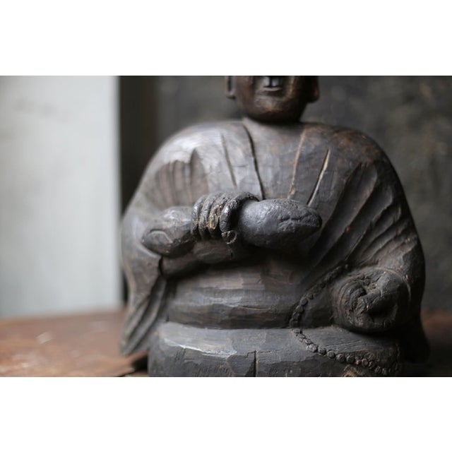Black Early 19th Century Antique Wood Figure “Kobo Daishi” For Sale - Image 8 of 12