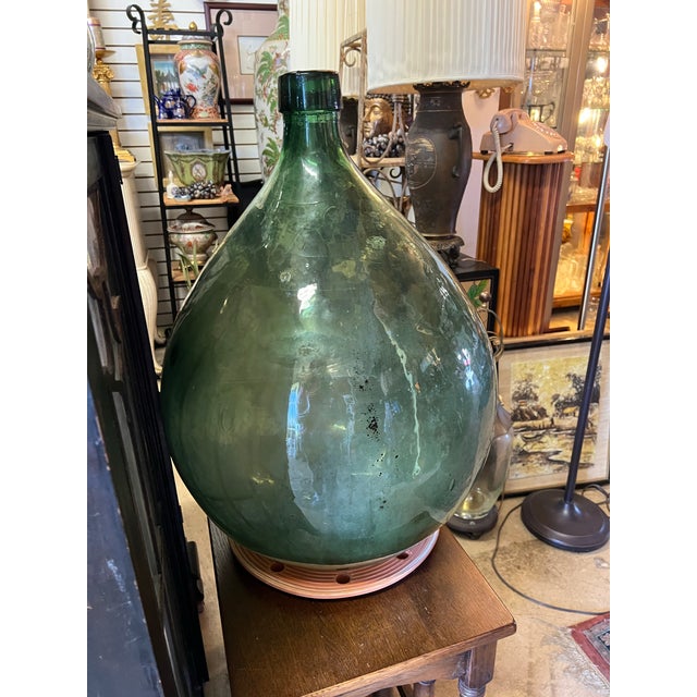 Mid 20th Century Vintage Large Green Demijohn Bottle 27” Tall For Sale - Image 5 of 9