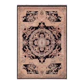 Organic Floral 1990's Persian Black/Black Wool Rug - 9'2'' X 12'5'' For Sale