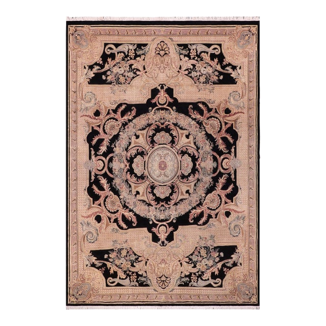 Organic Floral 1990's Persian Black/Black Wool Rug - 9'2'' X 12'5'' For Sale